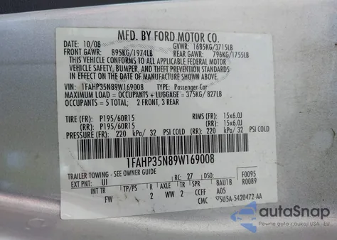 2009 Ford Focus Se из США, поврежденный, VIN 1FAHP35N89W169008